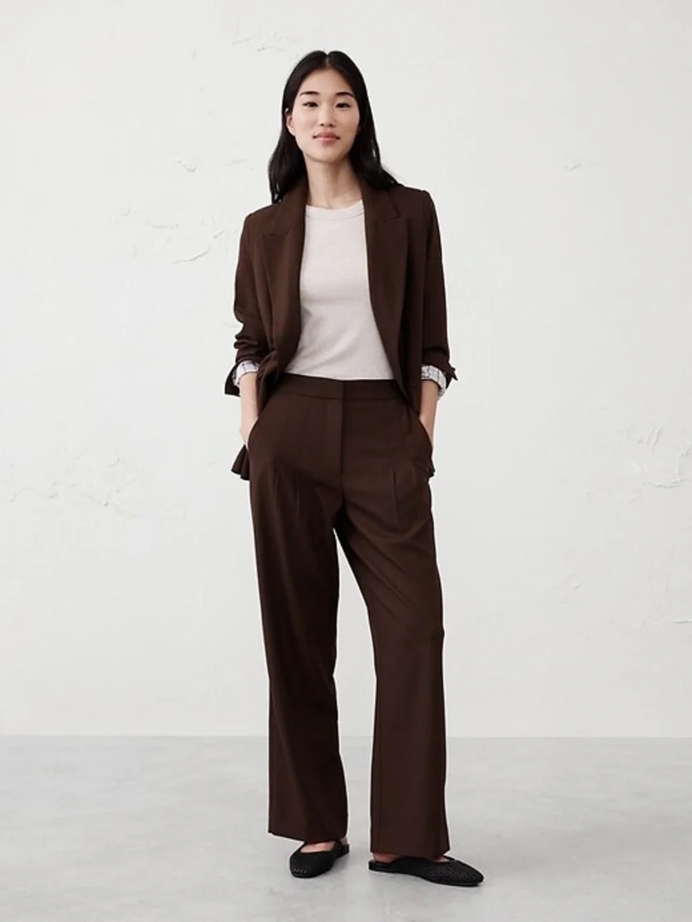 BANANA REPUBLIC BLACK WIDE-LEG HIGH-RISE PLEATED PULL-ON PANT
